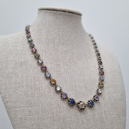 Antique Multi Gemstone Harlequin Riviere Necklace