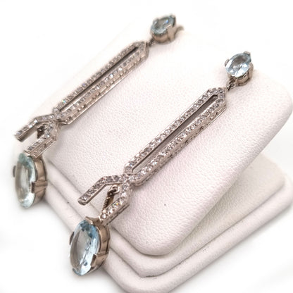 Art Deco Aquamarine and Diamond Drop Earrings in Platinum