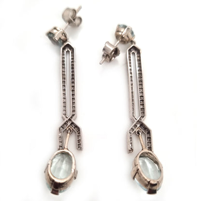 Art Deco Aquamarine and Diamond Drop Earrings in Platinum