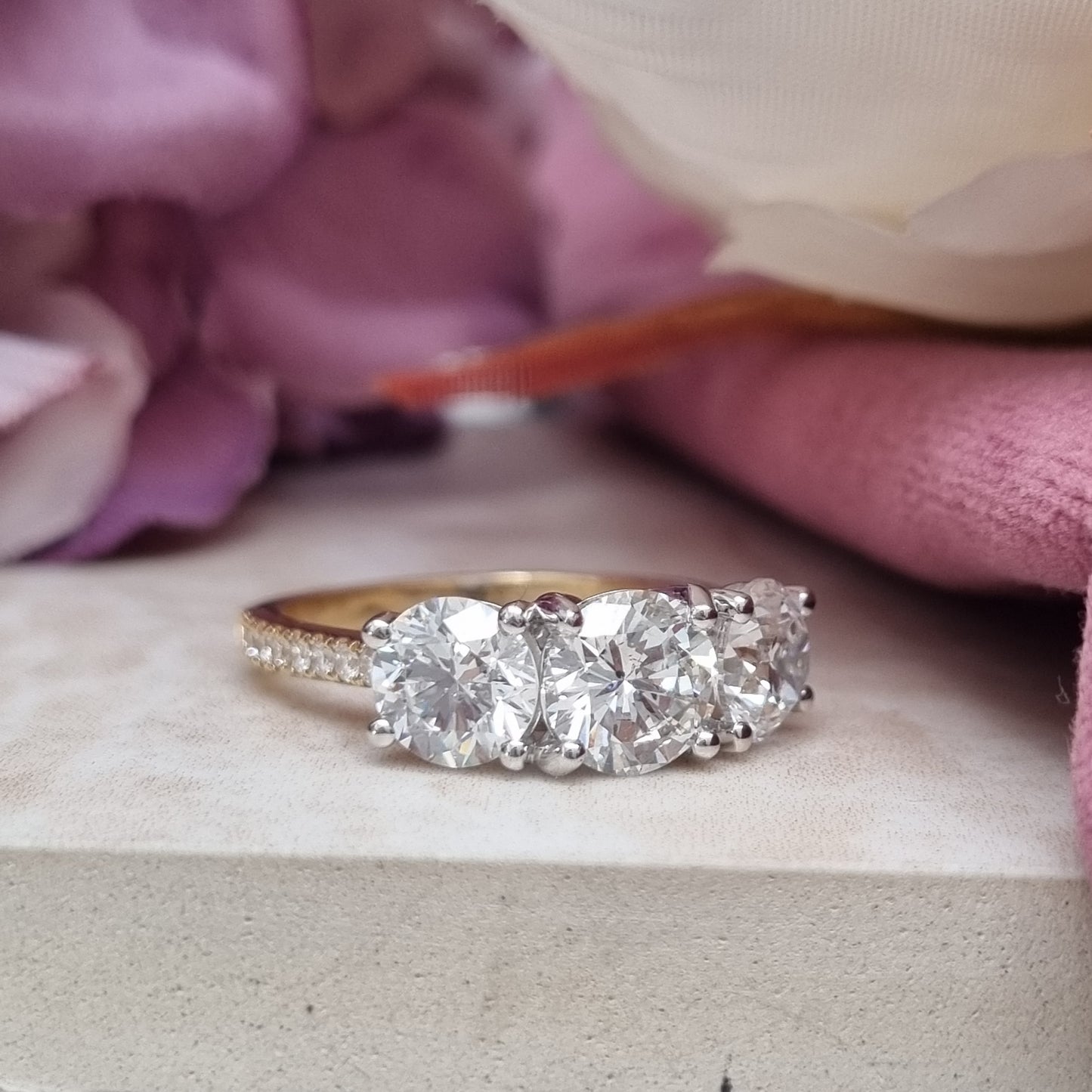 Timeless Diamond Three Stone Engagement Ring, 3.25 carats