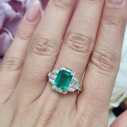 2.25ct Emerald and Diamond Cluster Dress Engagement Ring in 18ct Gold