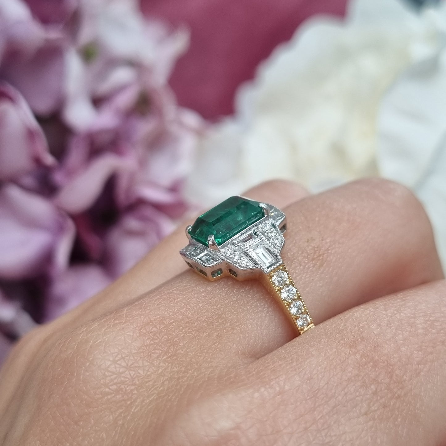 2.25ct Emerald and Diamond Cluster Dress Engagement Ring in 18ct Gold