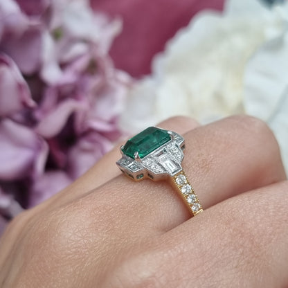 2.25ct Emerald and Diamond Cluster Dress Engagement Ring in 18ct Gold