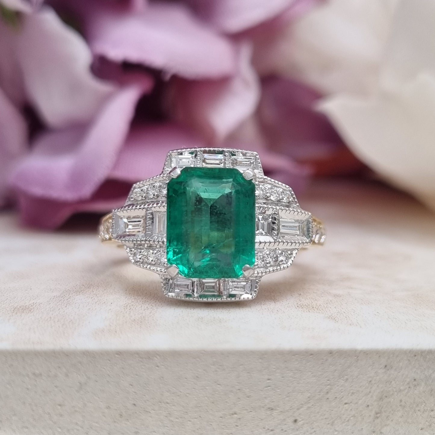 2.25ct Emerald and Diamond Cluster Dress Engagement Ring in 18ct Gold