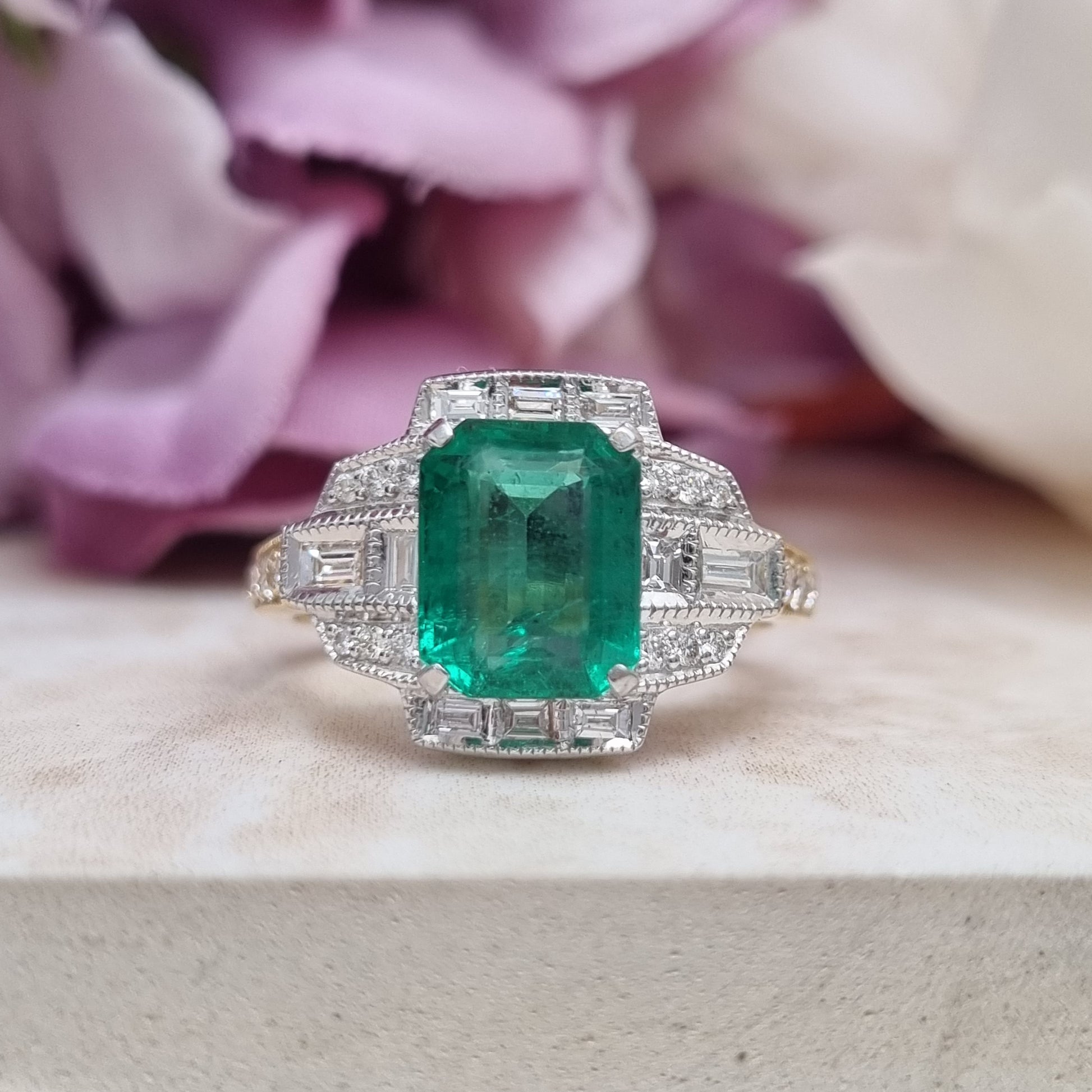 2.25ct Emerald and Diamond Cluster Dress Engagement Ring in 18ct Gold