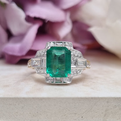 2.25ct Emerald and Diamond Cluster Dress Engagement Ring in 18ct Gold