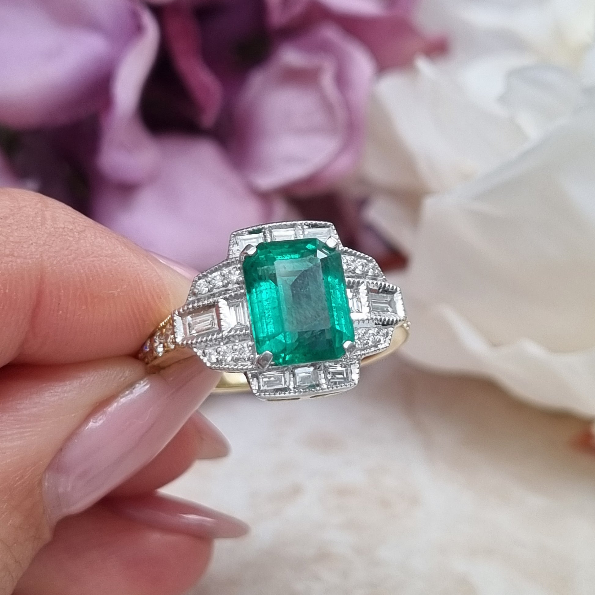 2.25ct Emerald and Diamond Cluster Dress Ring