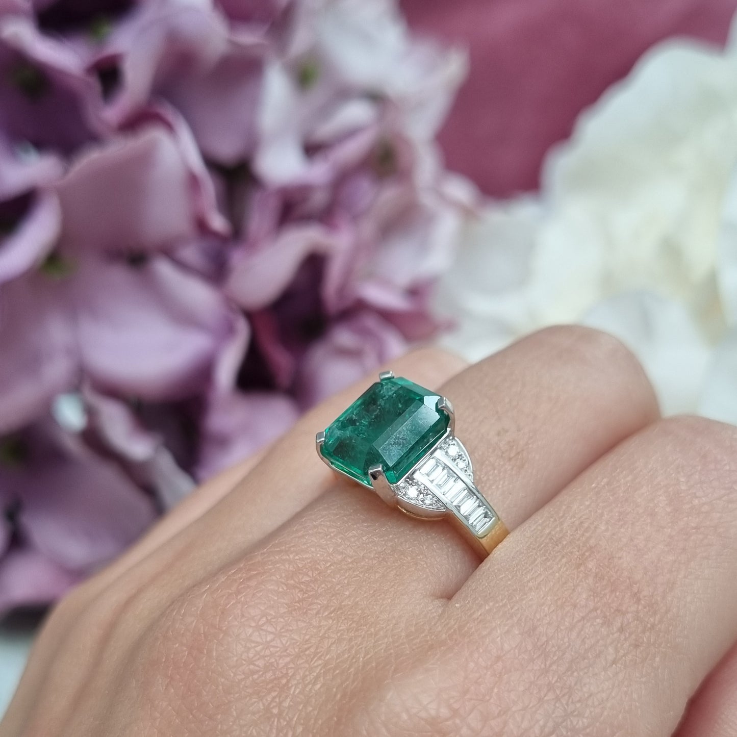 4ct Emerald-Cut Emerald and Baguette Diamond Cluster Engagement Ring