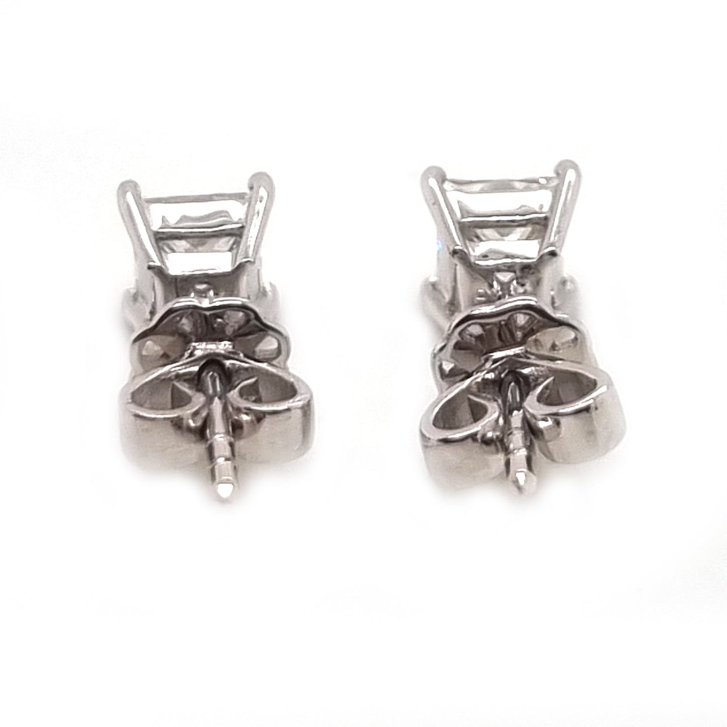Single Stone Square Princess Cut Diamond Solitaire Stud Earrings, 0.76 carats