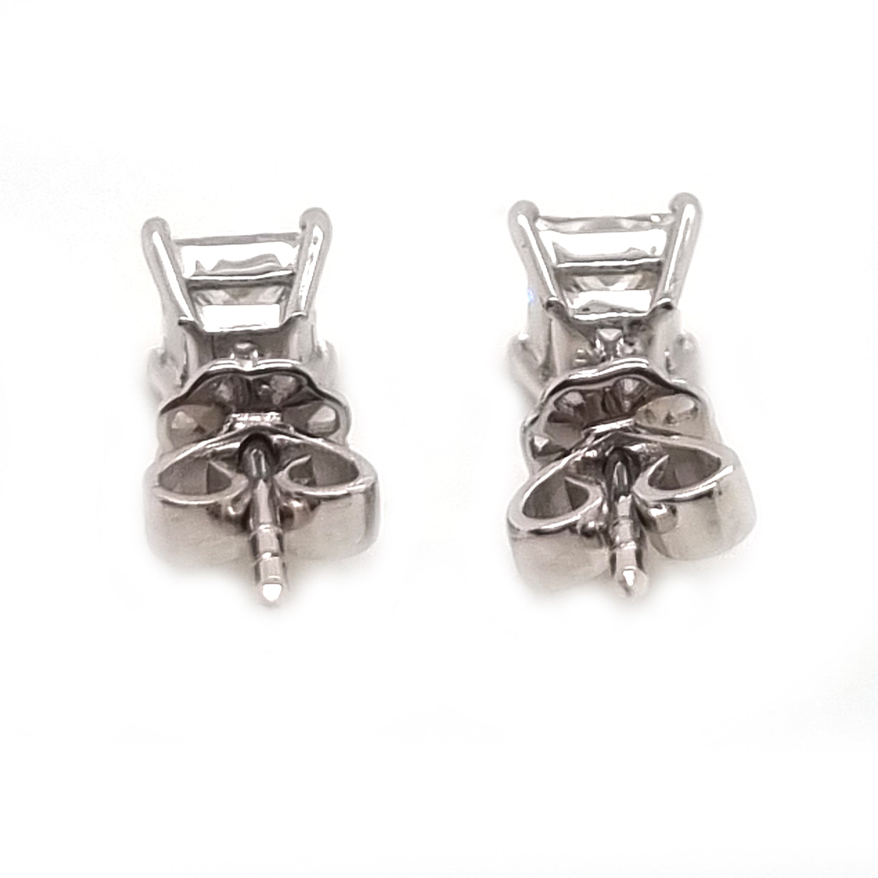 Single Stone Square Princess Cut Diamond Solitaire Stud Earrings, 0.76 carats