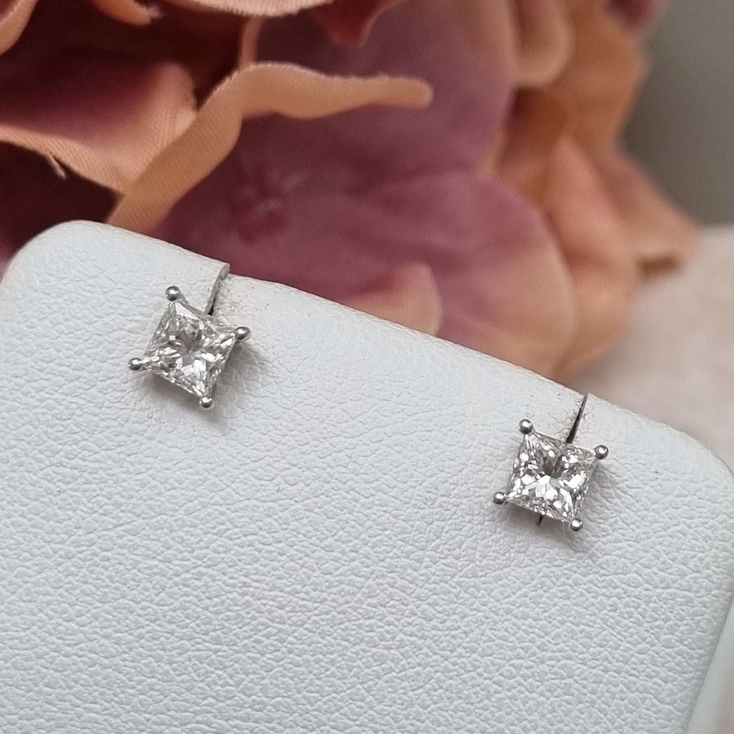 Single Stone Square Princess Cut Diamond Solitaire Stud Earrings, 0.76 carats