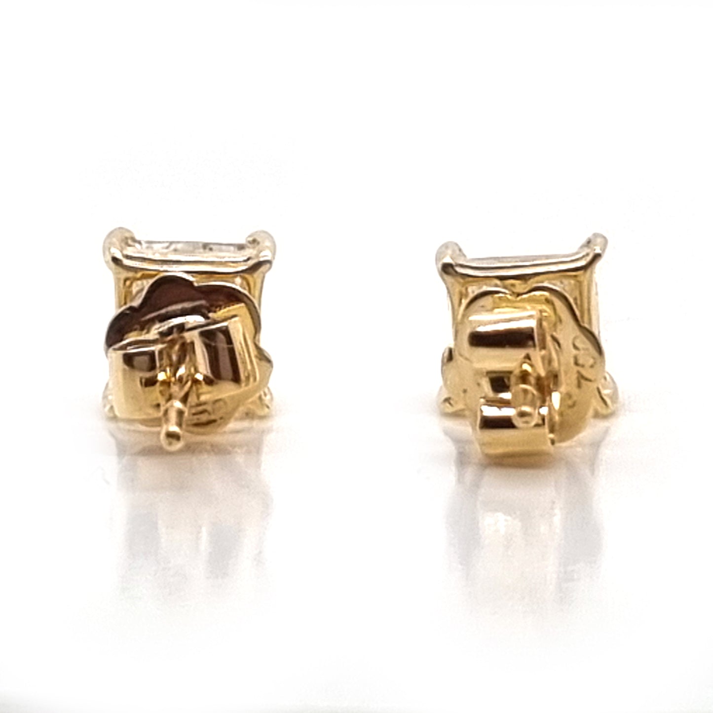 1.73ct Square Princess Cut Diamond Solitaire Stud Earrings in Yellow Gold