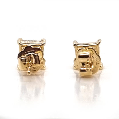1.73ct Square Princess Cut Diamond Solitaire Stud Earrings in Yellow Gold