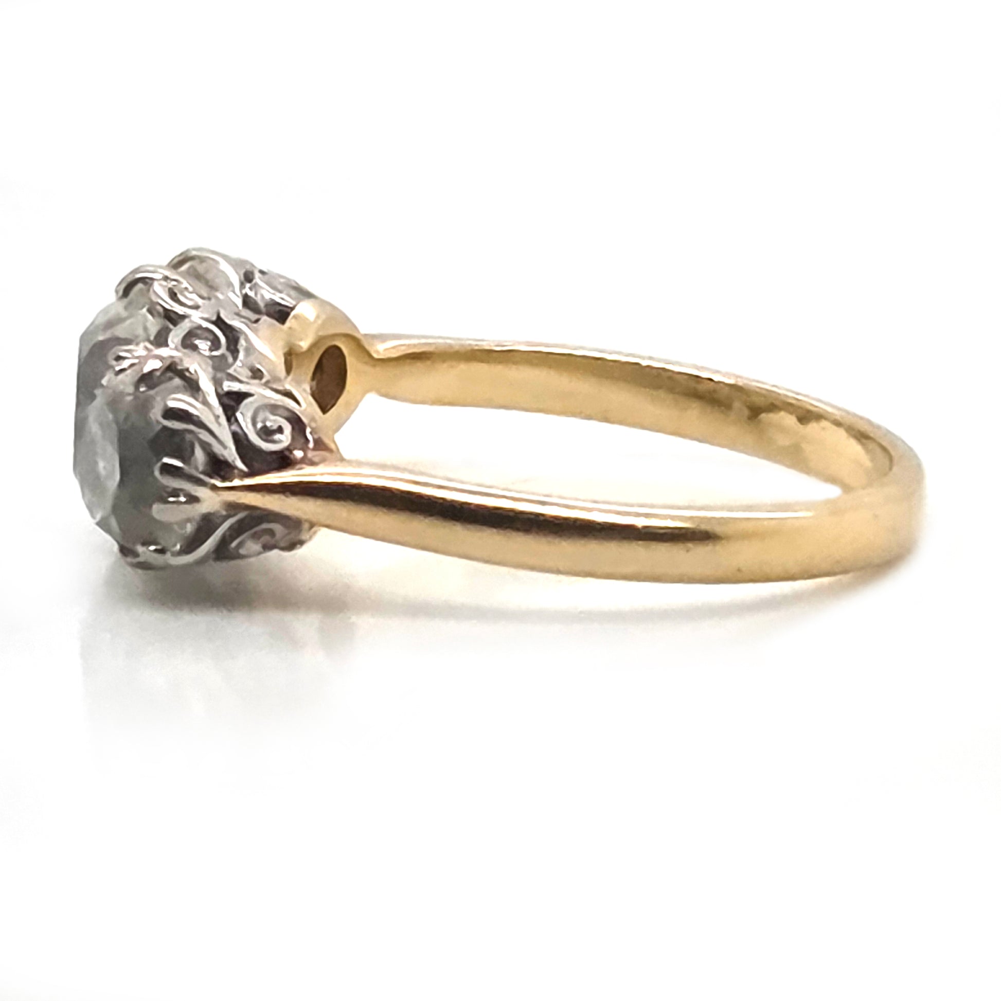 Antique 3.40ct Old Mine Cut Diamond Three Stone Engagement Ring