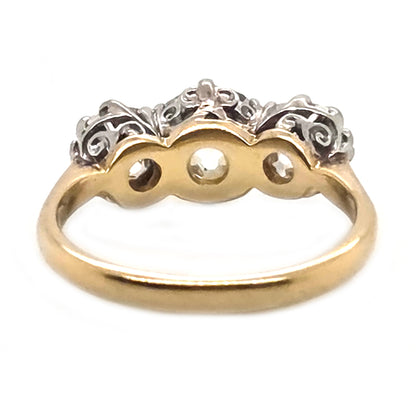 Antique 3.40ct Old Mine Cut Diamond Three Stone Engagement Ring