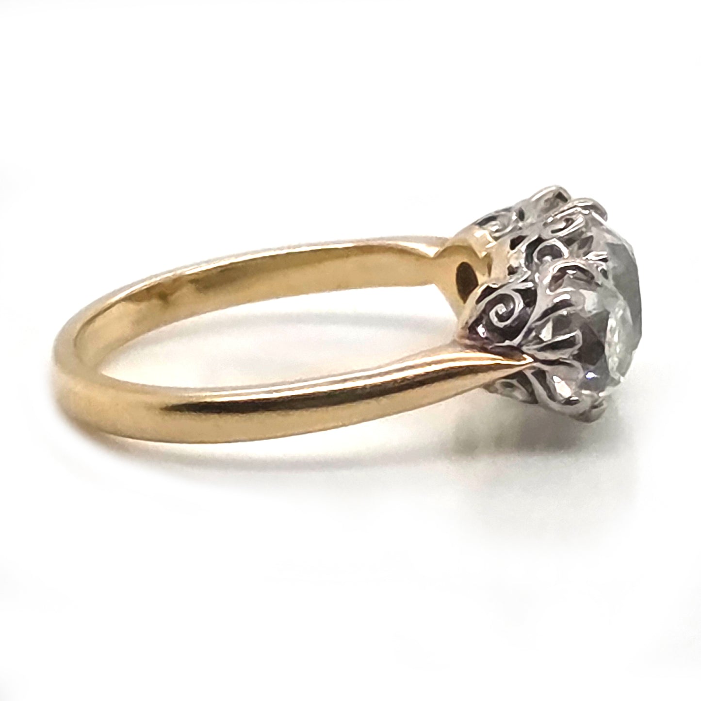 Antique 3.40ct Old Mine Cut Diamond Three Stone Engagement Ring