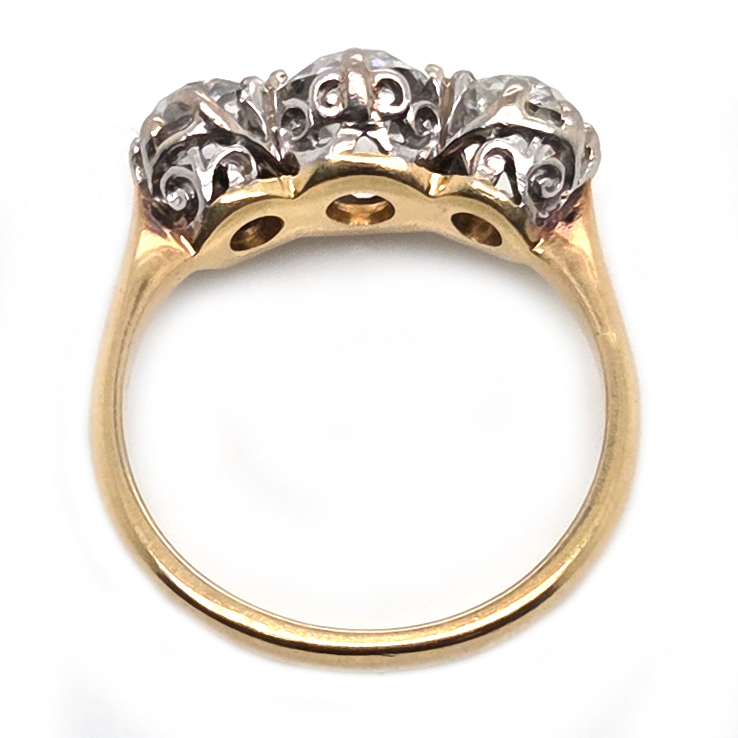 Antique 3.40ct Old Mine Cut Diamond Three Stone Engagement Ring
