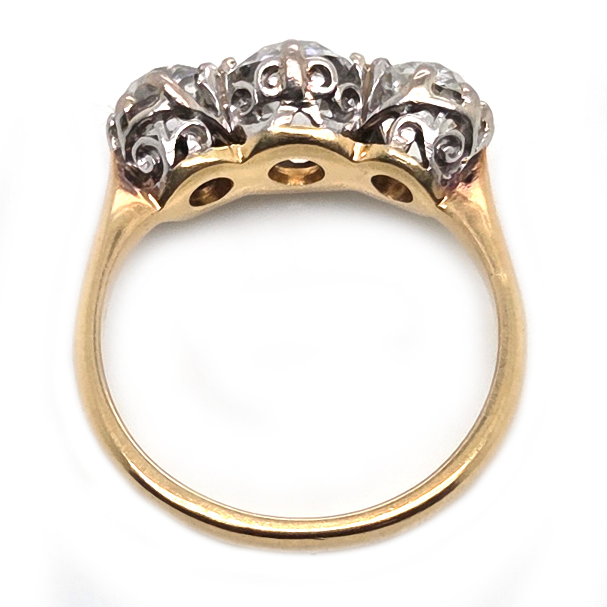 Antique 3.40ct Old Mine Cut Diamond Three Stone Engagement Ring