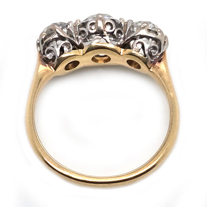 Antique 3.40ct Old Mine Cut Diamond Three Stone Engagement Ring