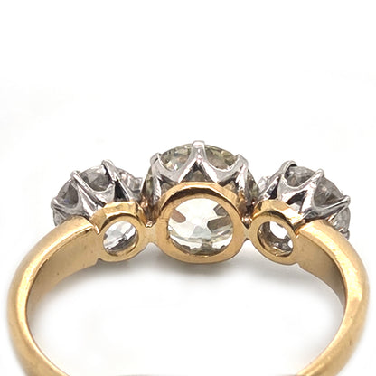 Antique Vintage Art Deco Old European Cut Diamond Trilogy Engagement Ring, 3.20 carats