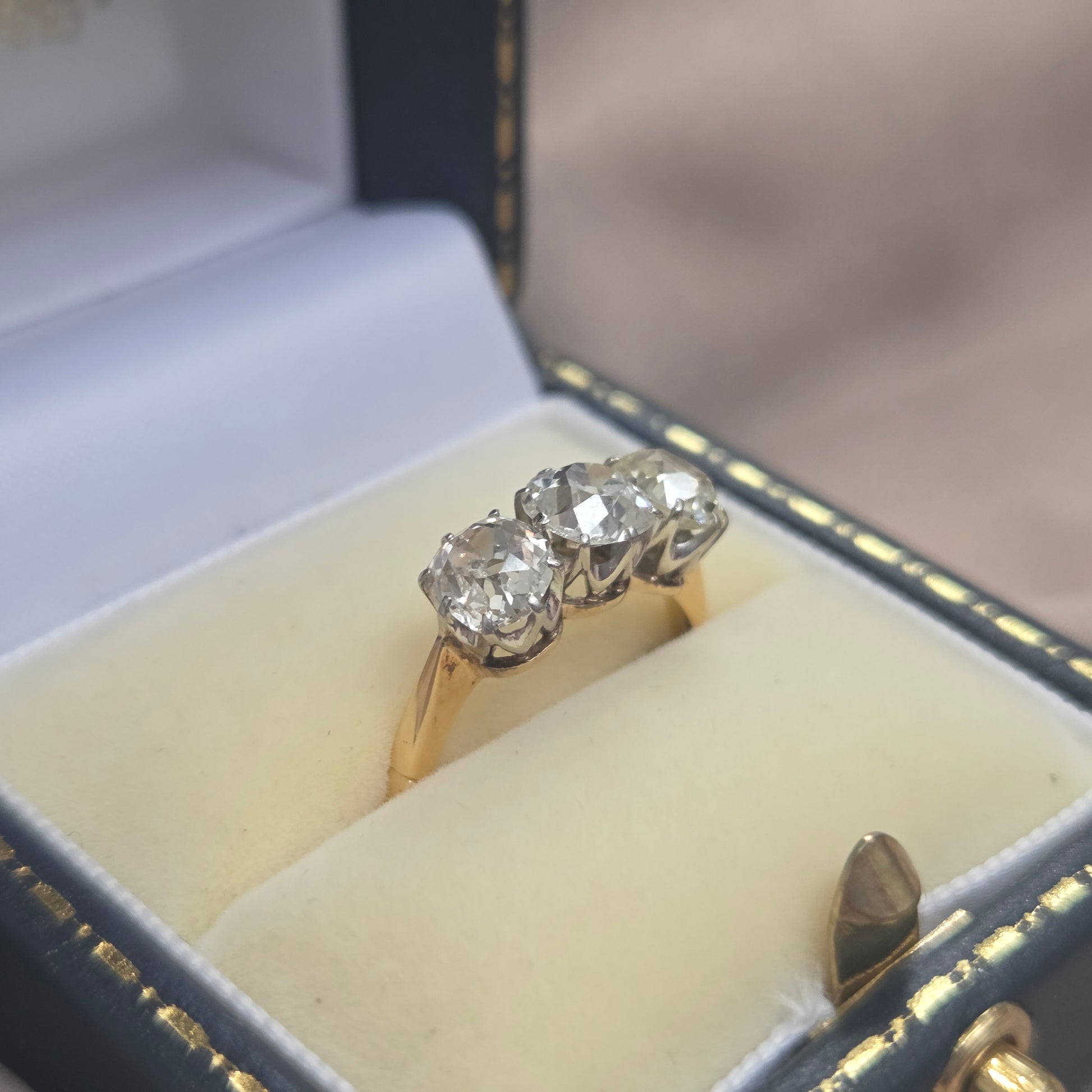 Antique 2ct Old Cut Diamond Three Stone Engagement Ring