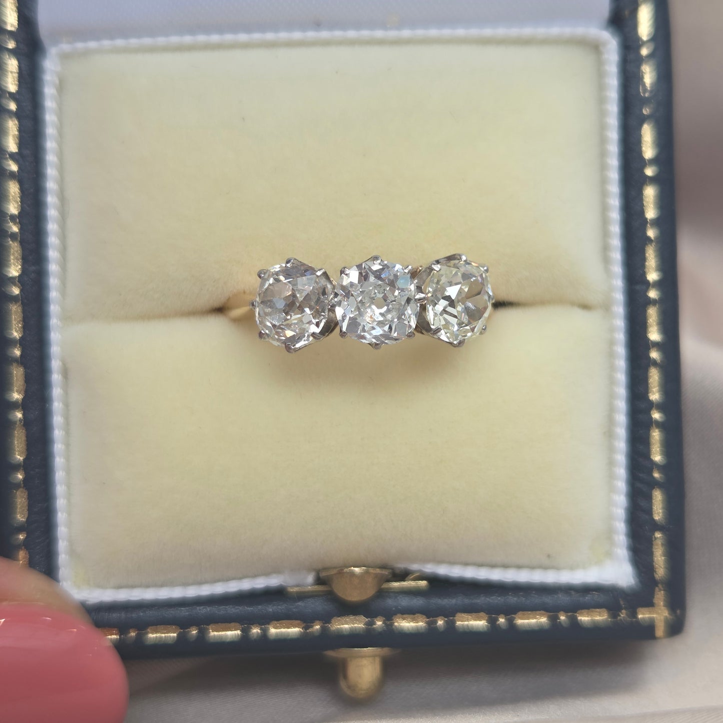 Antique 2ct Old Cut Diamond Three Stone Engagement Ring