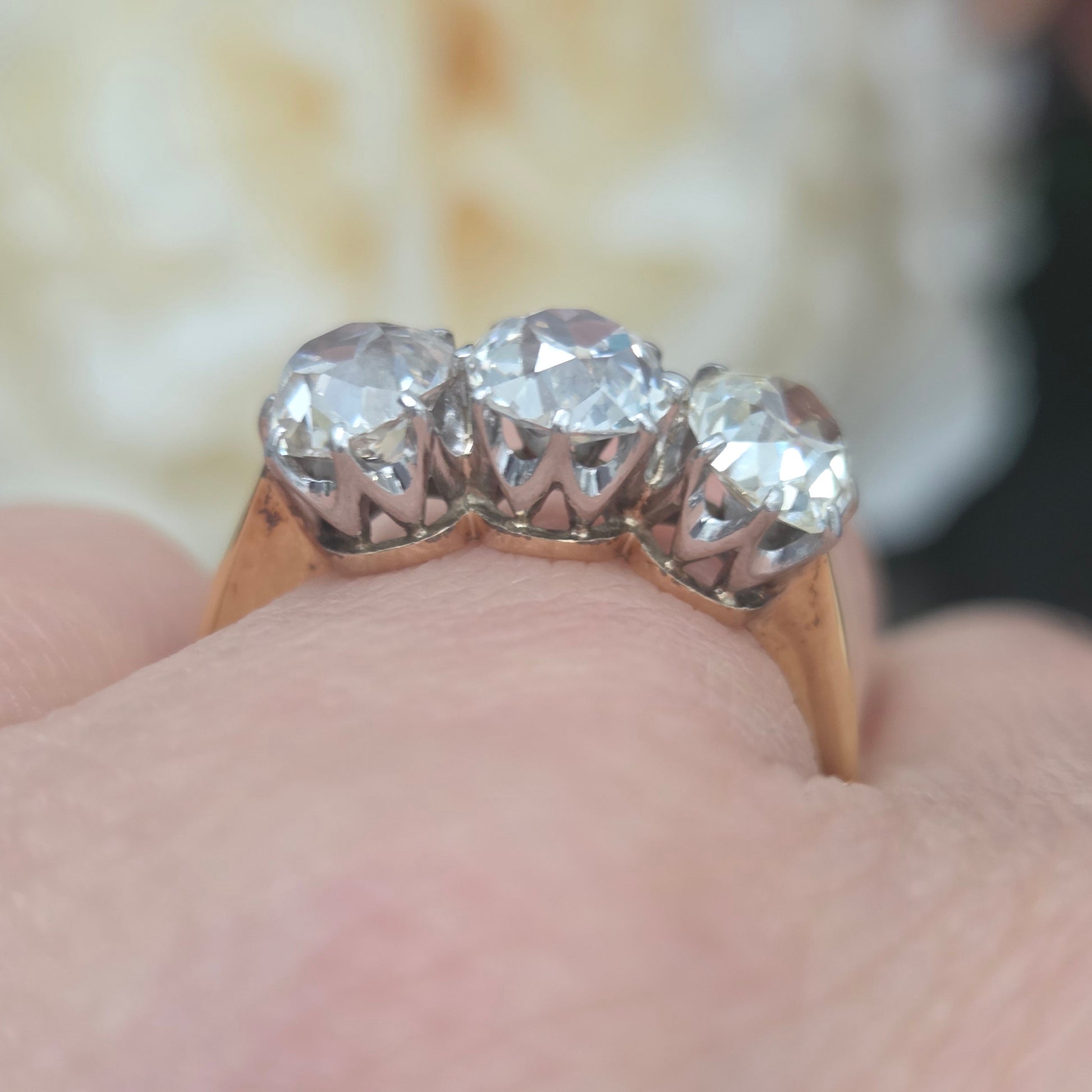 Antique 2ct Old Cut Diamond Three Stone Engagement Ring
