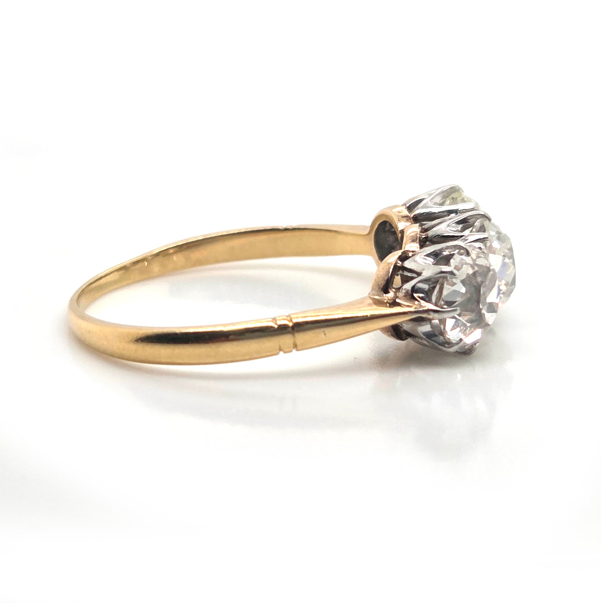 Antique 2ct Old Cut Diamond Three Stone Engagement Ring