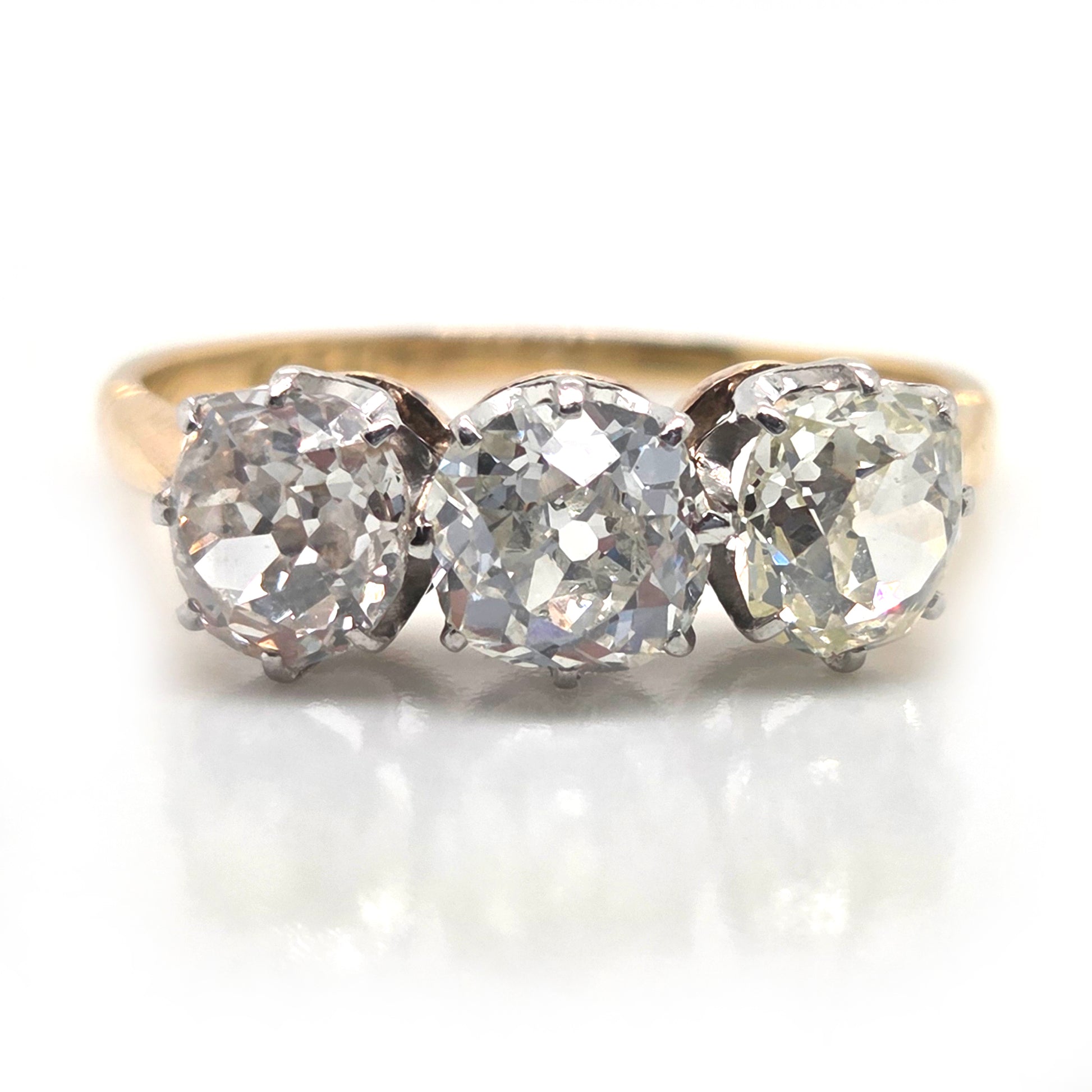 Antique 2ct Old Cut Diamond Three Stone Engagement Ring
