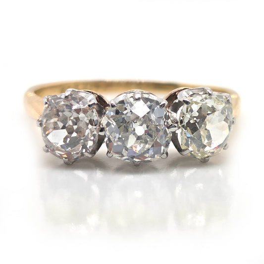 Antique 2ct Old Cut Diamond Three Stone Engagement Ring