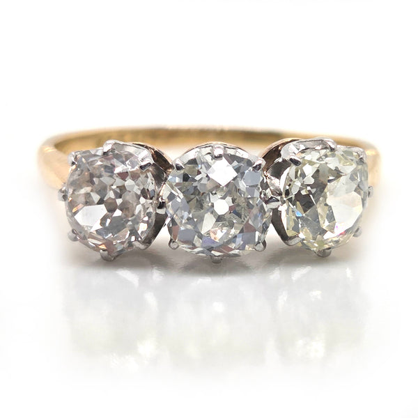 Antique 2ct Old Cut Diamond Three Stone Engagement Ring