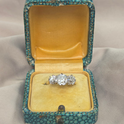 Antique 3.40ct Old Mine Cut Diamond Three Stone Engagement Ring