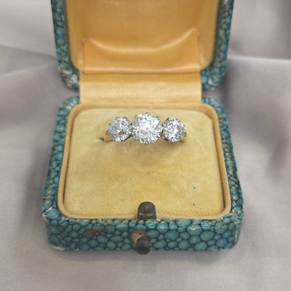 Antique Vintage Art Deco Old European Cut Diamond Trilogy Engagement Ring, 3.20 carats