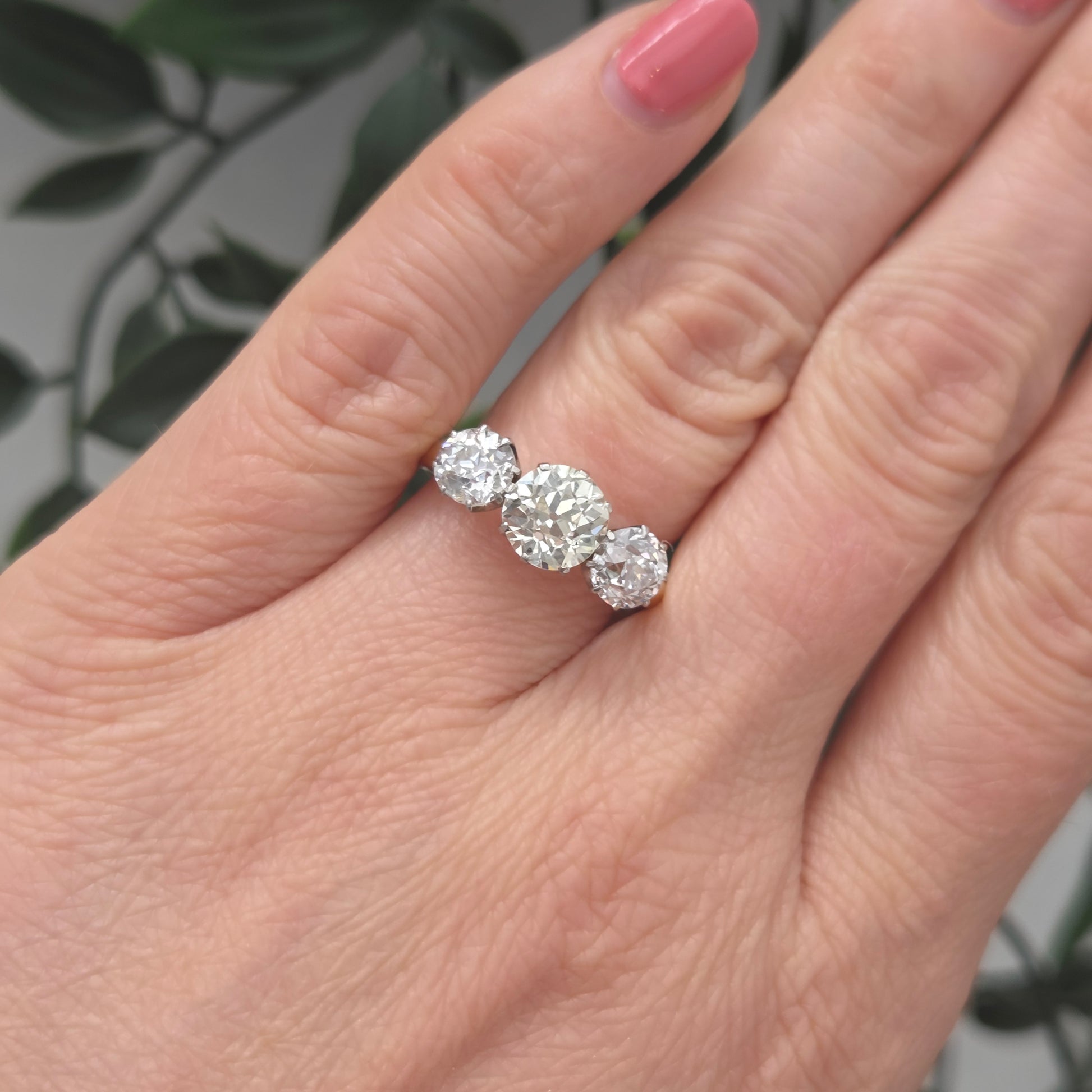 Antique Vintage Art Deco Old European Cut Diamond Trilogy Engagement Ring, 3.20 carats