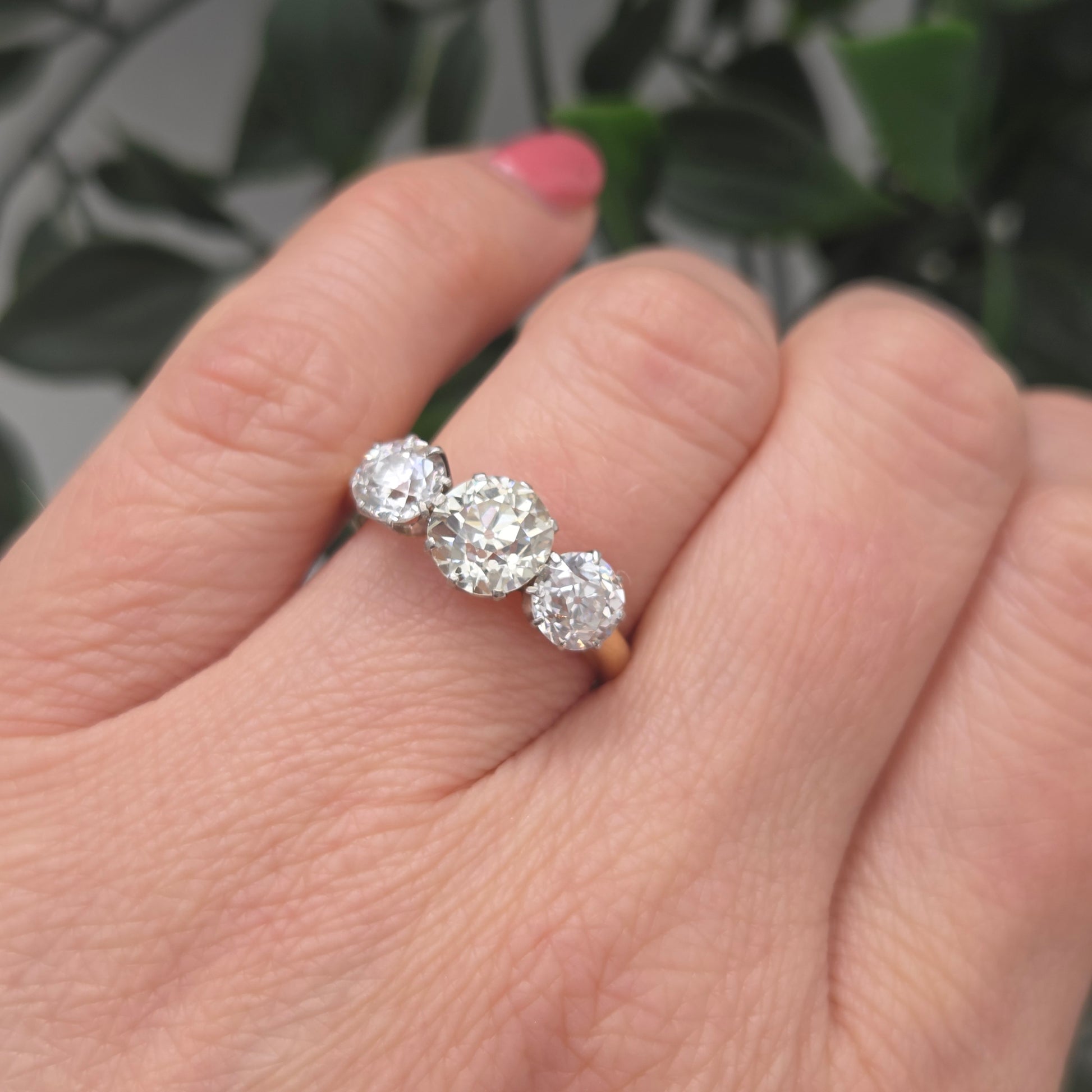 Antique Vintage Art Deco Old European Cut Diamond Trilogy Engagement Ring, 3.20 carats