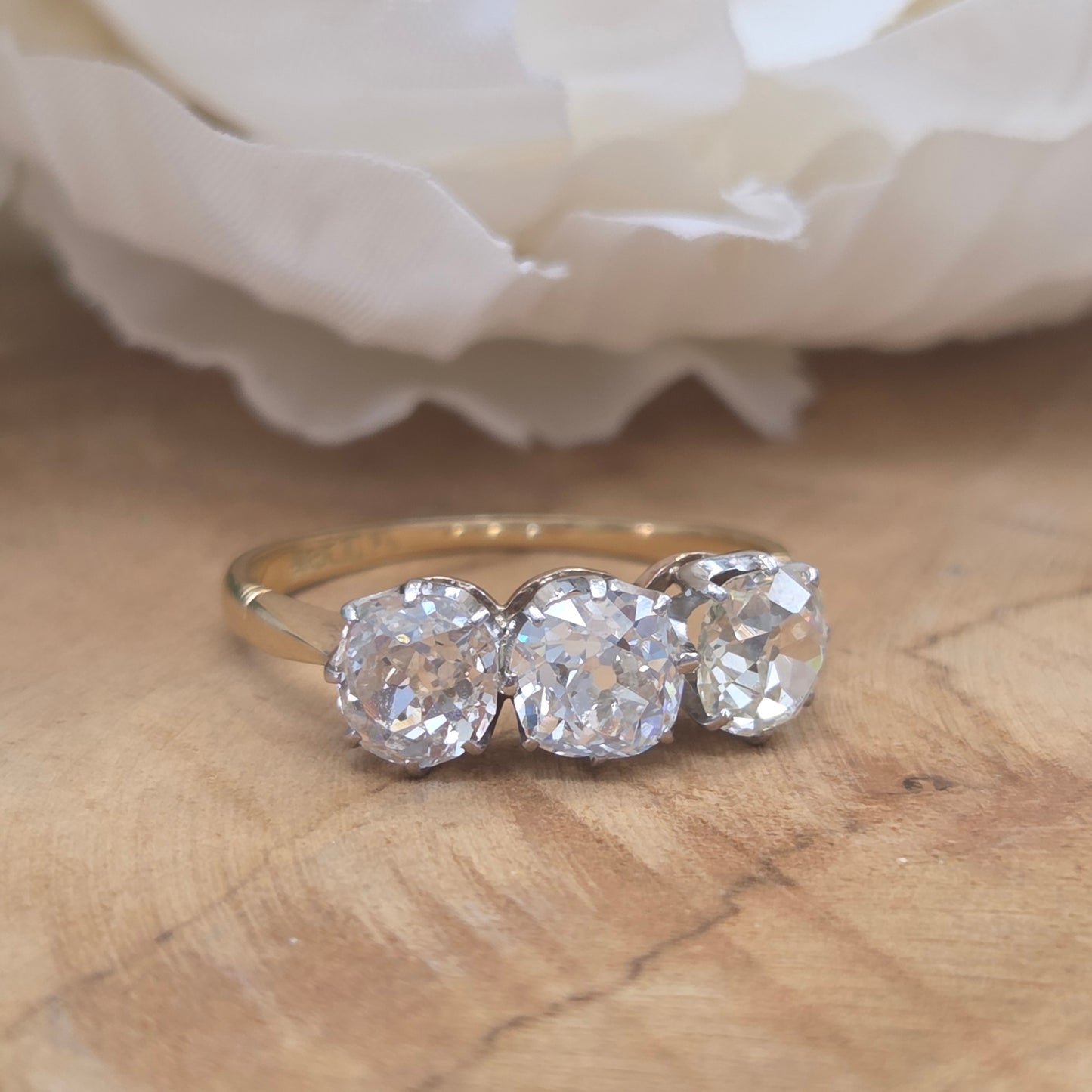 Antique 2ct Old Cut Diamond Three Stone Engagement Ring