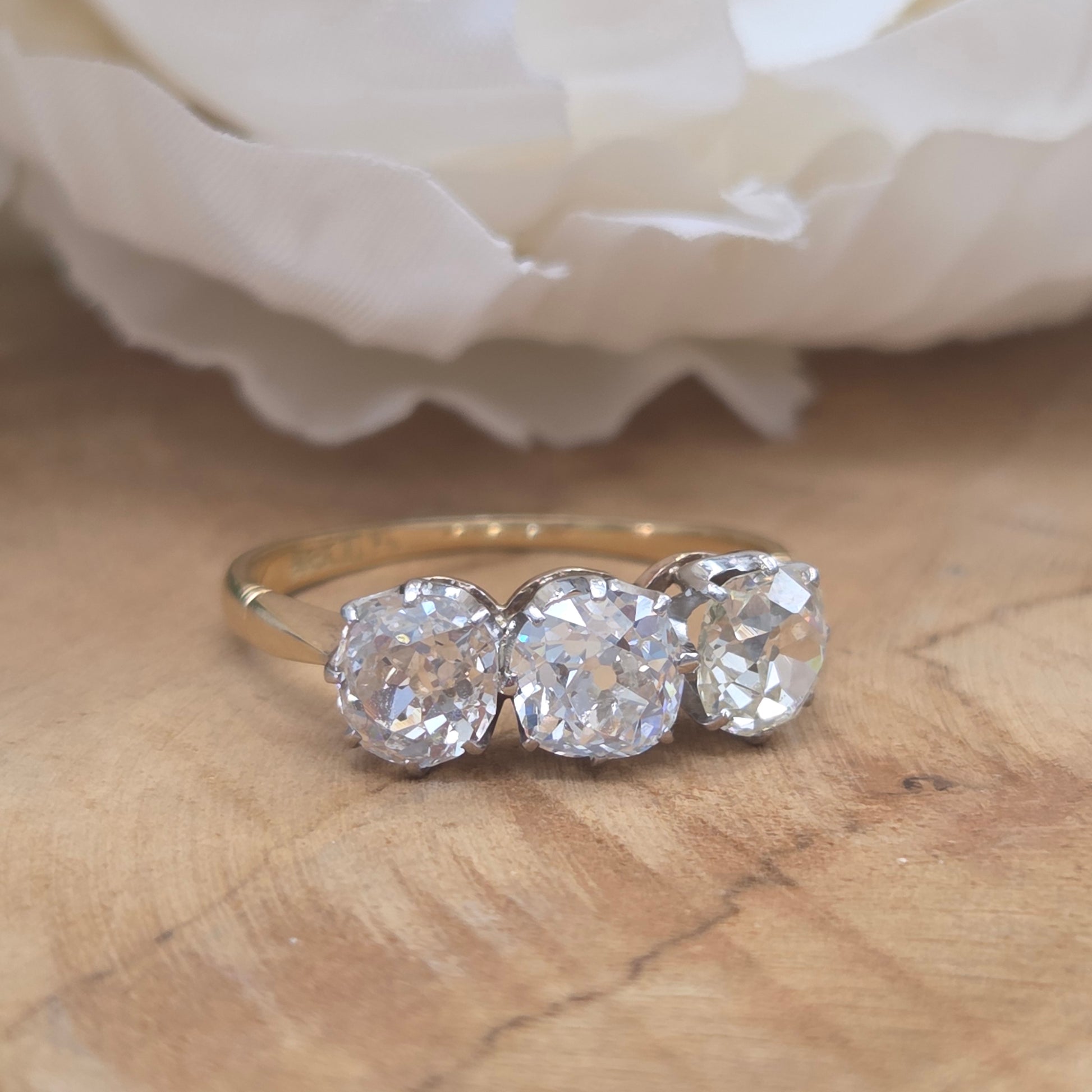 Antique 2ct Old Cut Diamond Three Stone Engagement Ring
