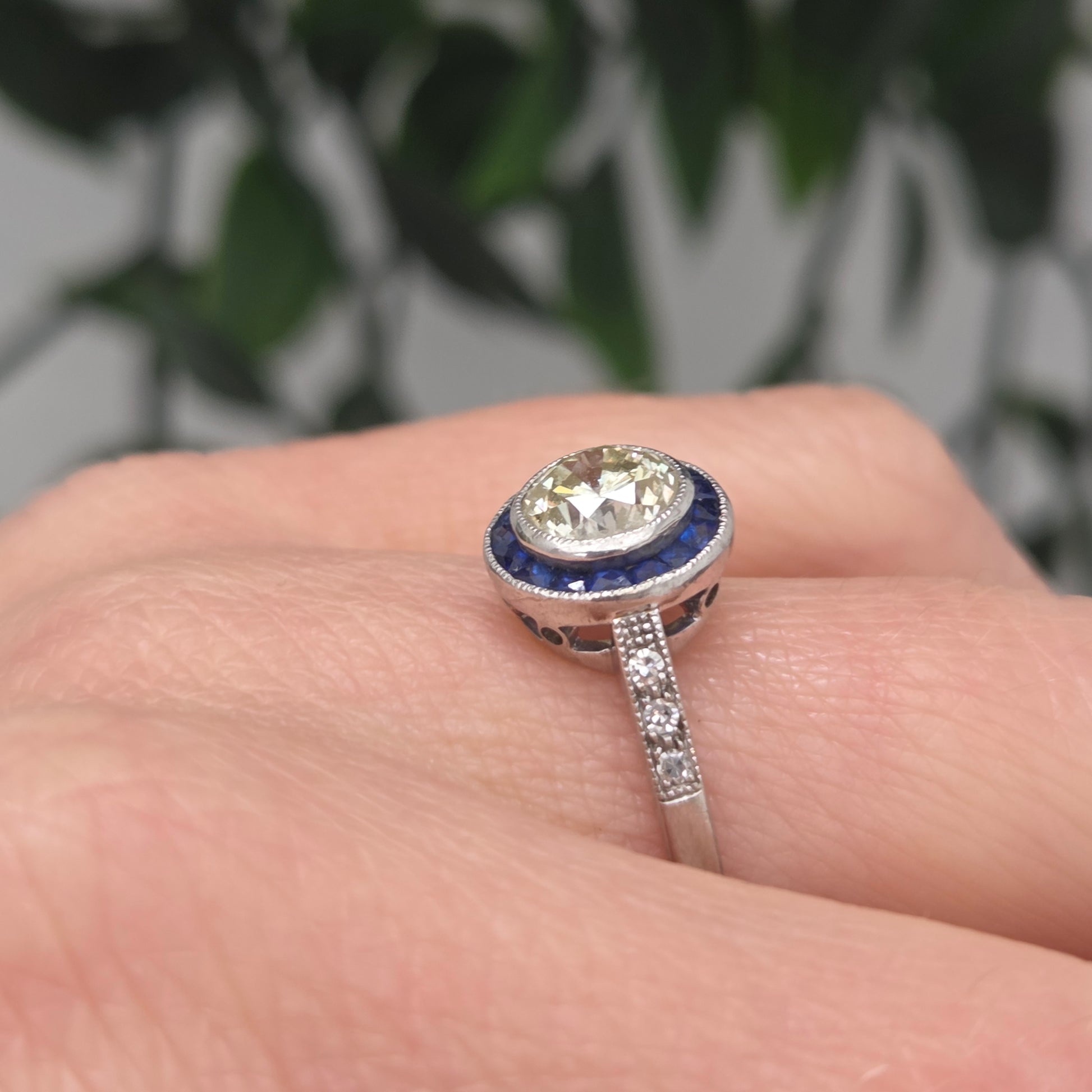 Sapphire and Diamond Target Cluster Ring, 1.00 carat