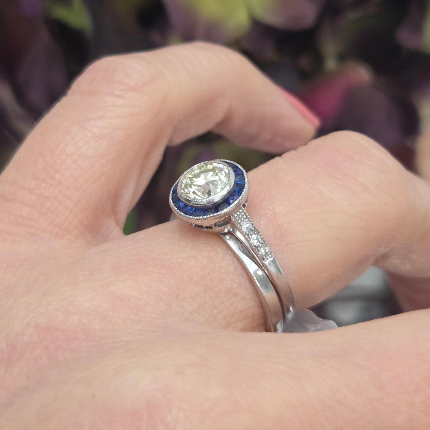 Sapphire and Diamond Target Cluster Ring, 1.00 carat