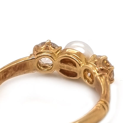 Victorian Antique Natural Pearl and Old Cut Diamond Three Stone Engagement Ring