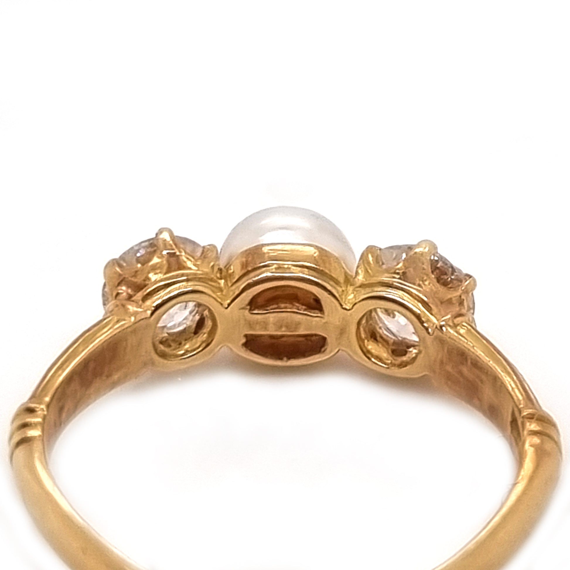 Victorian Antique Natural Pearl and Old Cut Diamond Three Stone Engagement Ring