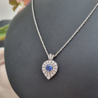Art Deco Inspired Sapphire and Diamond Pear Shape Cluster Pendant