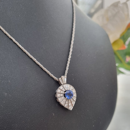 Art Deco Inspired Sapphire and Diamond Pear Shape Cluster Pendant
