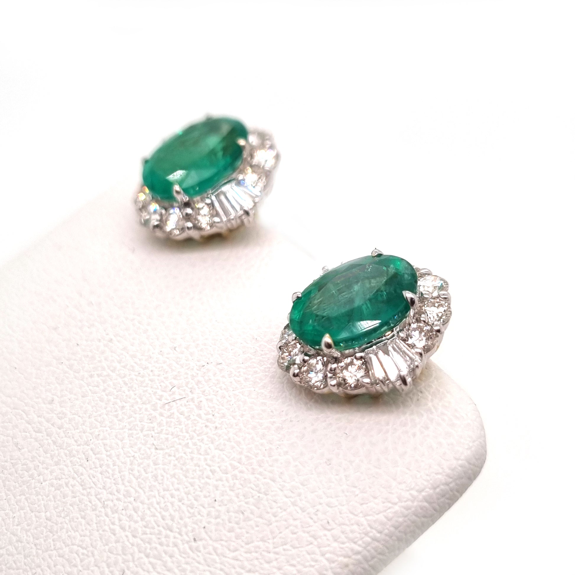 3.61ct Oval Emerald and Diamond Cluster Stud Earrings in 18ct Gold