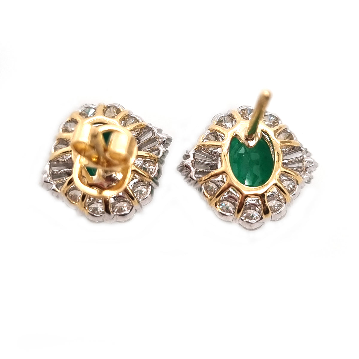 3.61ct Oval Emerald and Diamond Cluster Stud Earrings in 18ct Gold