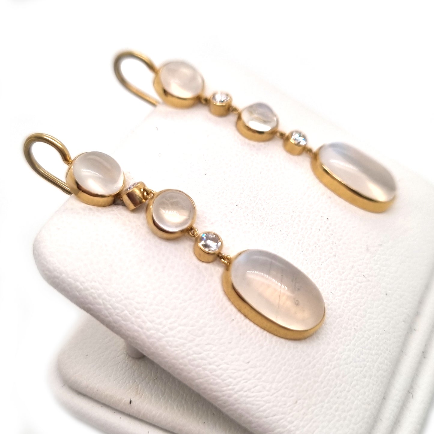 Vintage Moonstone and Diamond Drop Earrings in Yellow Gold