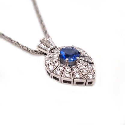 Art Deco Inspired Sapphire and Diamond Pear Shape Cluster Pendant