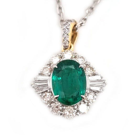 1.27ct Oval Emerald and Diamond Pendant with Chain