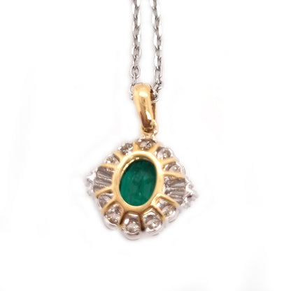 1.27ct Oval Emerald and Diamond Pendant with Chain