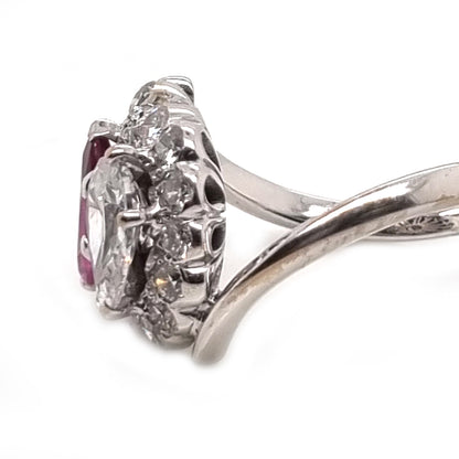 Antique Pear Shape Old Cut Ruby and Diamond Two Stone Toi et Moi Cluster Ring